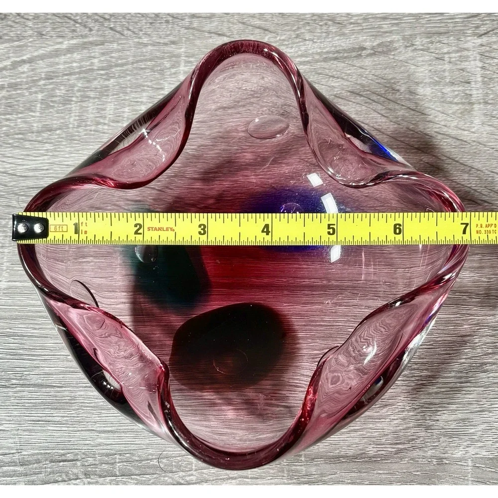 Vintage Mid Century Modern Italian Hand-Blown Cranberry Art Glass Ashtray / Bowl